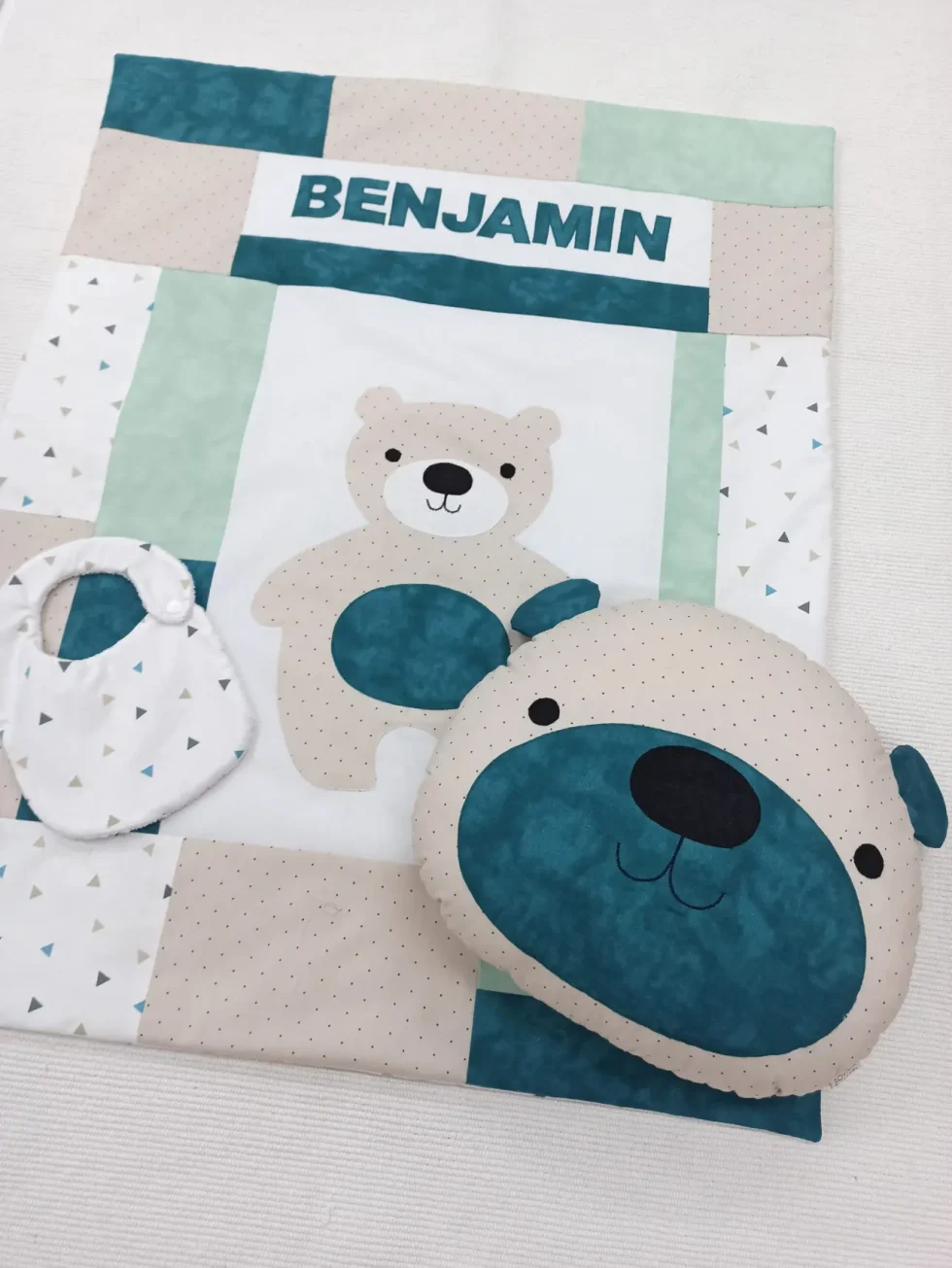 Dekica i poplunčić za bebe patchwork medo i jastuk